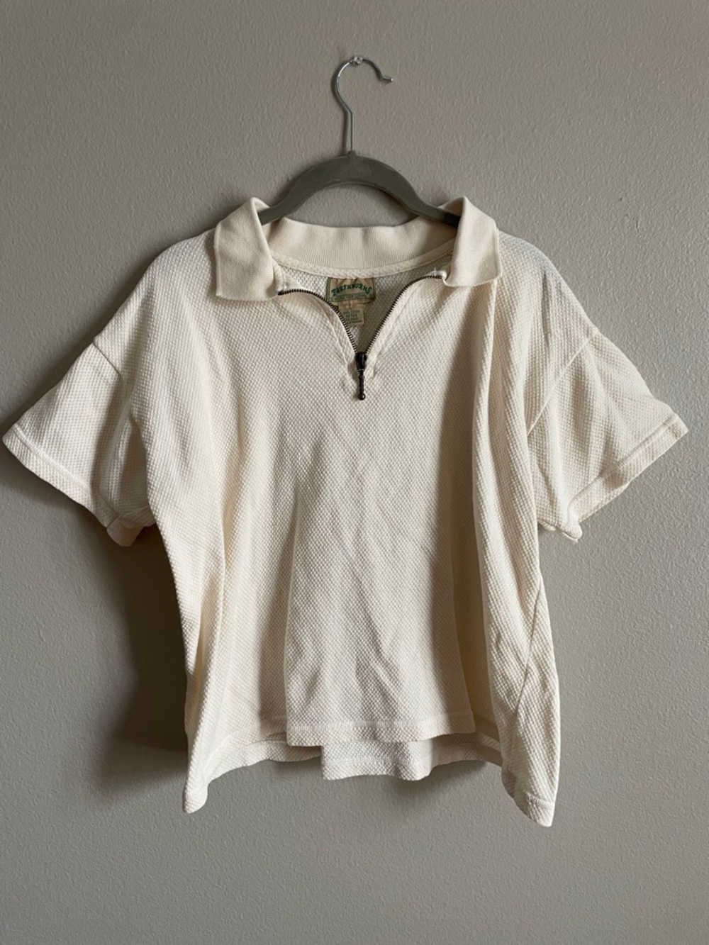 Earthworks Natural Fiber Short-Sleeve Cream Zip Polo Top